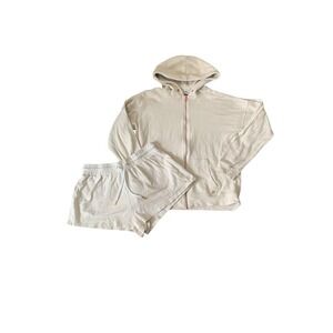 VOLCOM Lived In Lounge Set Cream M/S Zip Hoodie Shorts Coozy Coastal Soft